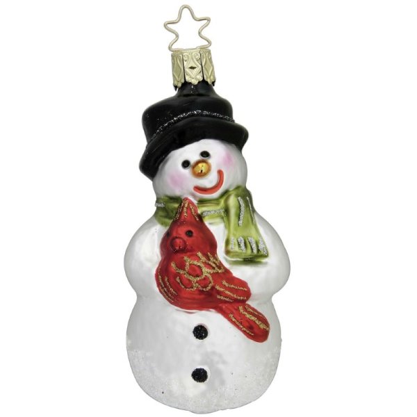 Inge-Glas Christbaumanhänger Schneemann Guten Tag Herr Kardinal 10 cm weiss