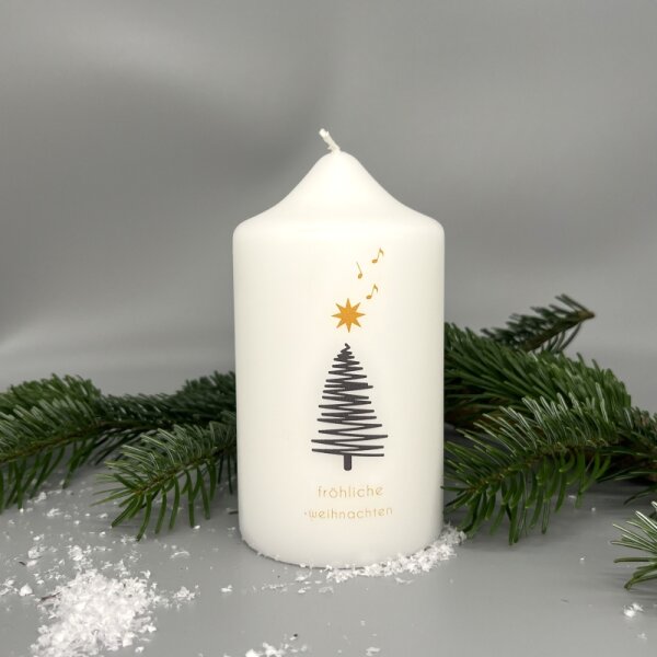 Engels Stumpenkerze Motivkerze "Winterwald" Ø 8 H 15 cm, weiss