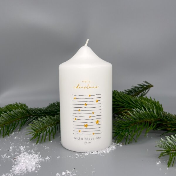 Engels Stumpenkerze Motivkerze "Merry Christmas" Ø 8 H 15 cm, weiss