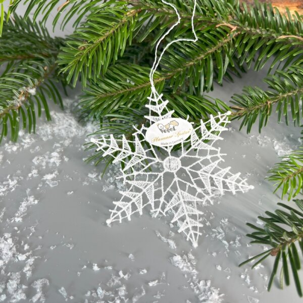 VOGEL Stickerei - Fensteranhänger Schneeflocke, Plauener Spitze, weiss, 8 cm
