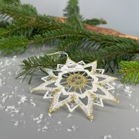 VOGEL Stickerei - Fensteranhänger Glitzerstern gold...