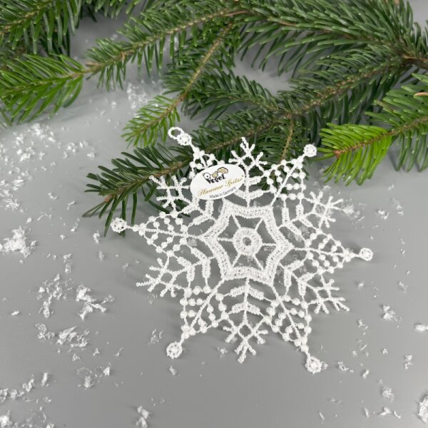 VOGEL Stickerei - Fensteranhänger Schneestern 1, Plauener Spitze, weiss, 10 cm