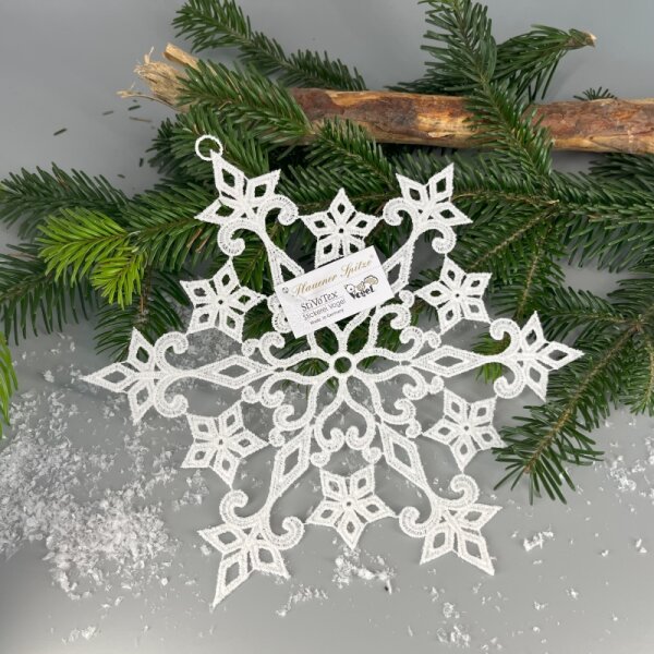 VOGEL Stickerei - Fensteranhänger Schneekristall 1, Plauener Spitze, weiss, 23 cm