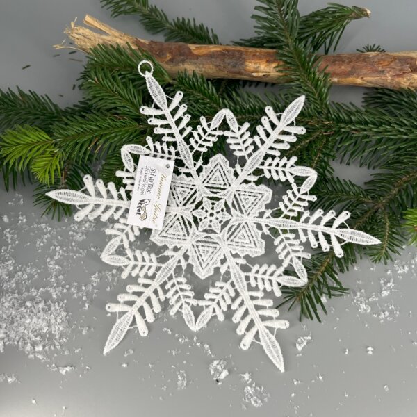 VOGEL Stickerei - Fensteranhänger Schneekristall 3, Plauener Spitze, weiss, 23 cm